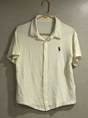 Cotton Gauze Polo Shirt, lightweight, cream, color, natural, fiber, preppy.